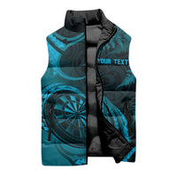 Personalised New Zealand Turquoise Darts Sleeveless Puffer Jacket Maori Fern Curve Style