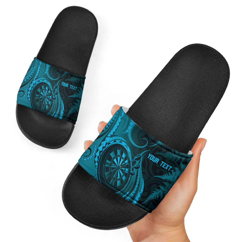Personalised New Zealand Turquoise Darts Slide Sandals Maori Fern Curve Style