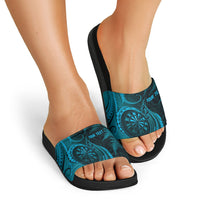 Personalised New Zealand Turquoise Darts Slide Sandals Maori Fern Curve Style
