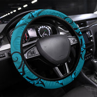 New Zealand Turquoise Darts Steering Wheel Cover Maori Fern Curve Style