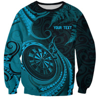Personalised New Zealand Turquoise Darts Sweatshirt Maori Fern Curve Style