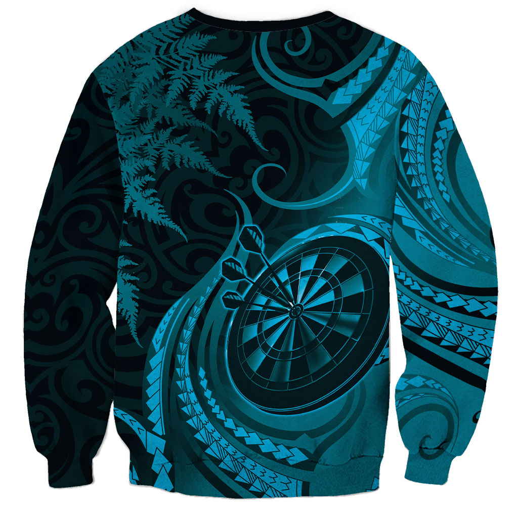 Personalised New Zealand Turquoise Darts Sweatshirt Maori Fern Curve Style