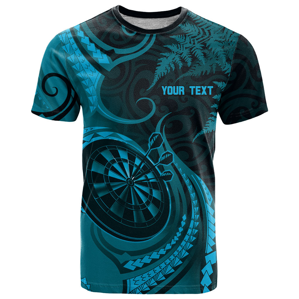 Personalised New Zealand Turquoise Darts T Shirt Maori Fern Curve Style