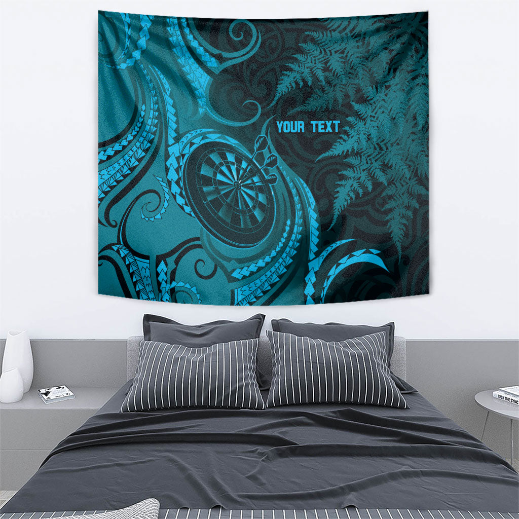 Personalised New Zealand Turquoise Darts Tapestry Maori Fern Curve Style