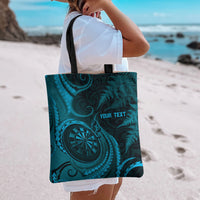 Personalised New Zealand Turquoise Darts Tote Bag Maori Fern Curve Style