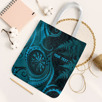 Personalised New Zealand Turquoise Darts Tote Bag Maori Fern Curve Style