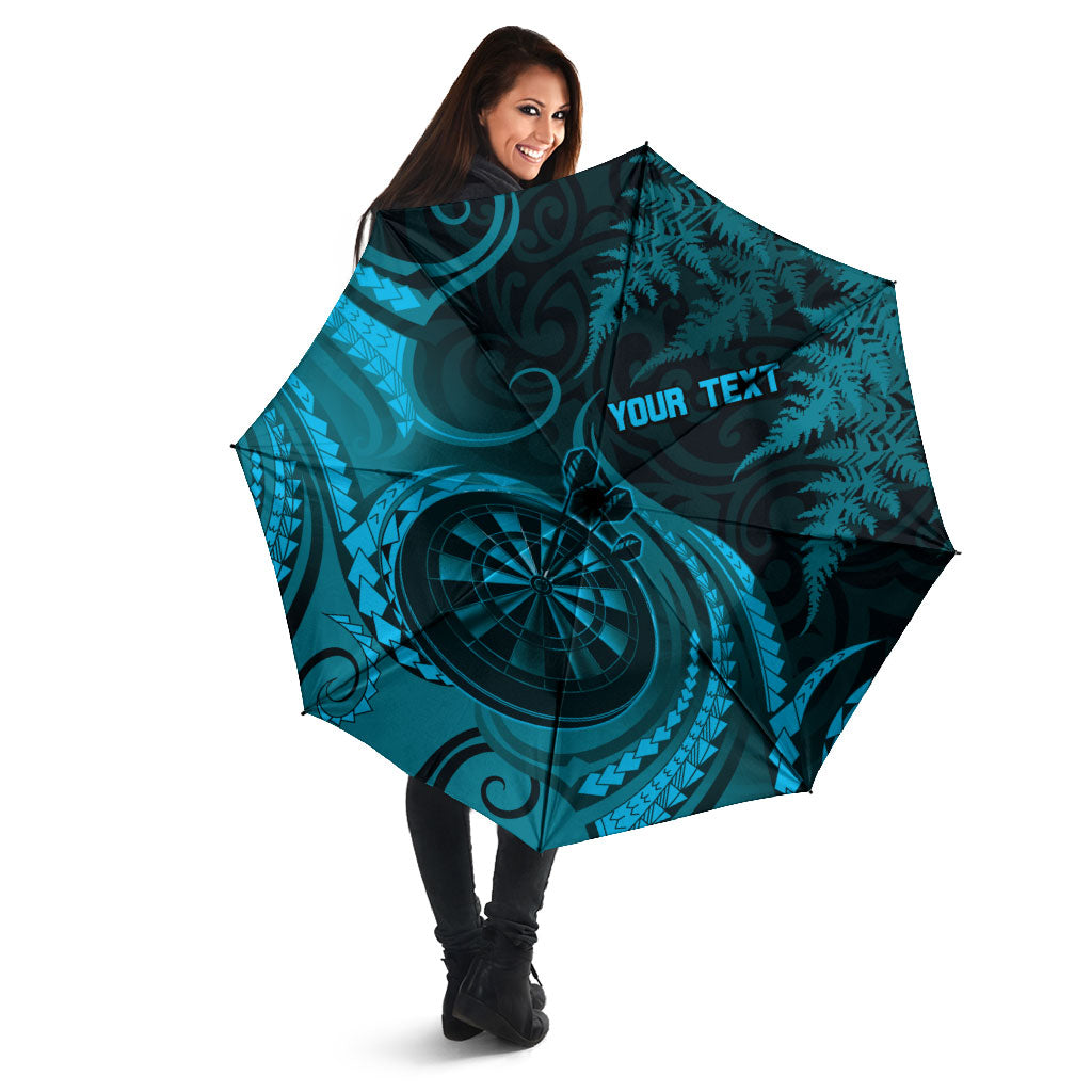 Personalised New Zealand Turquoise Darts Umbrella Maori Fern Curve Style