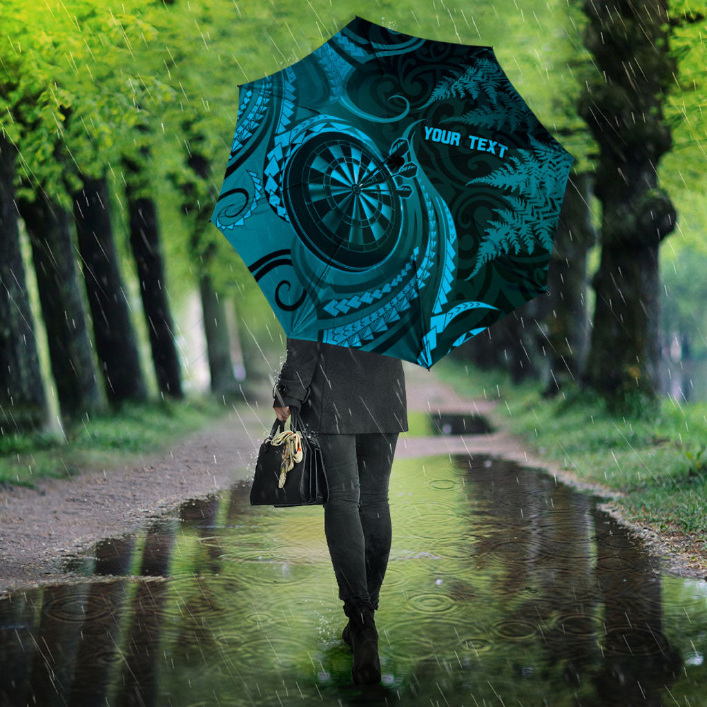 Personalised New Zealand Turquoise Darts Umbrella Maori Fern Curve Style
