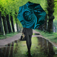 Personalised New Zealand Turquoise Darts Umbrella Maori Fern Curve Style