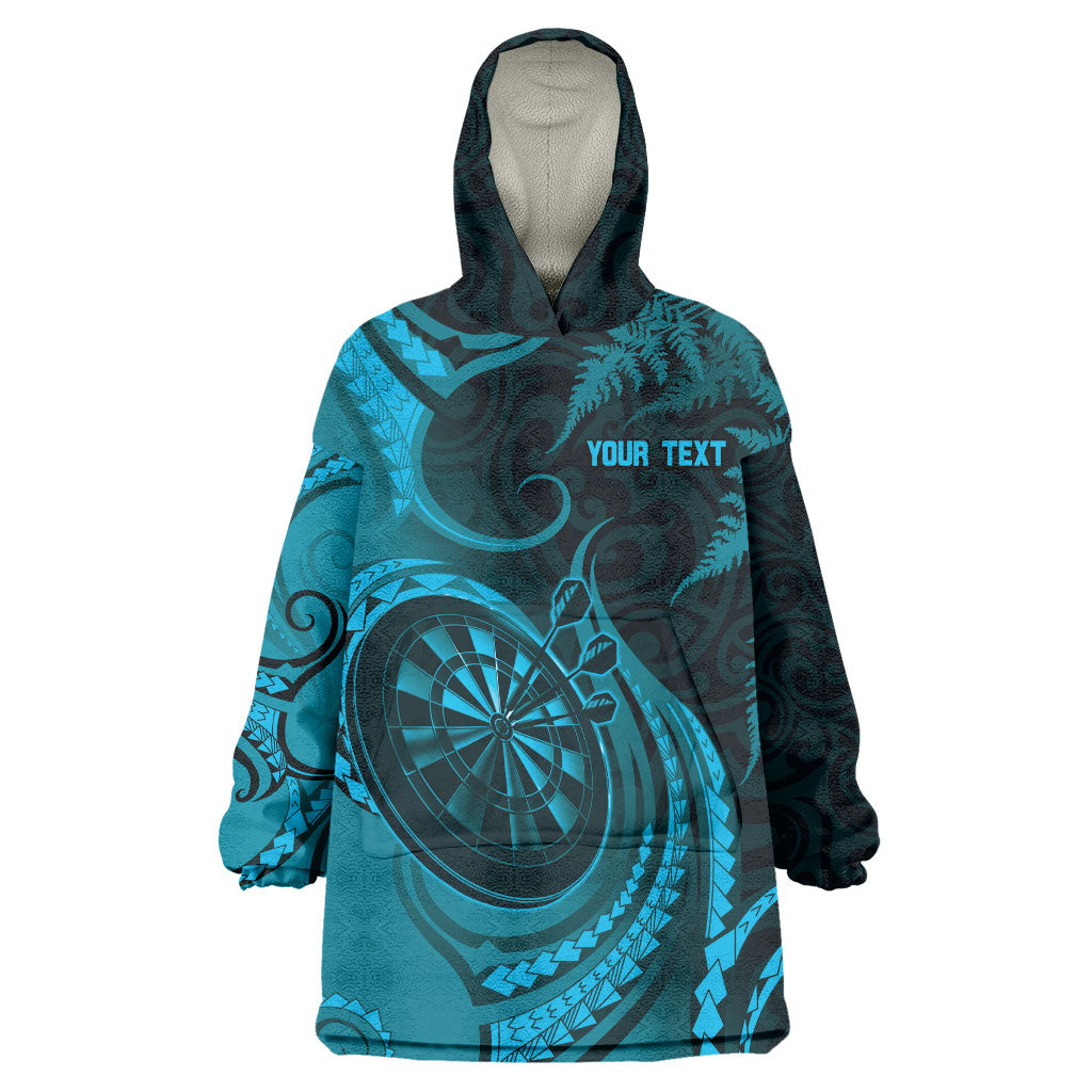 Personalised New Zealand Turquoise Darts Wearable Blanket Hoodie Maori Fern Curve Style