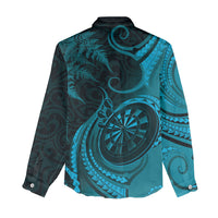 Personalised New Zealand Turquoise Darts Women Casual Shirt Maori Fern Curve Style