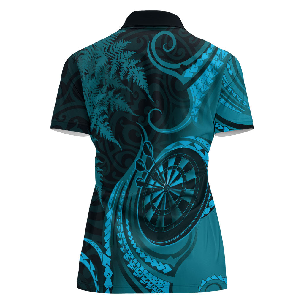 Personalised New Zealand Turquoise Darts Women Polo Shirt Maori Fern Curve Style