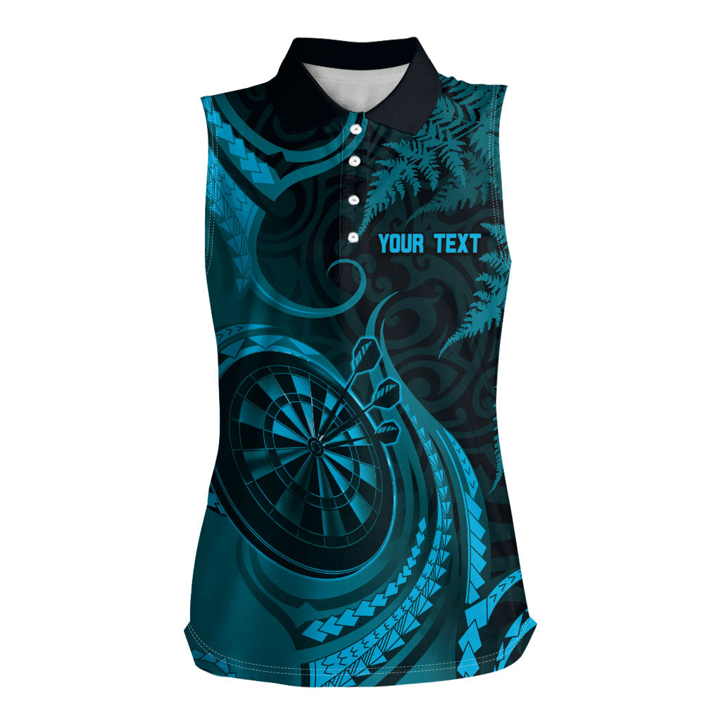 Personalised New Zealand Turquoise Darts Women Sleeveless Polo Shirt Maori Fern Curve Style