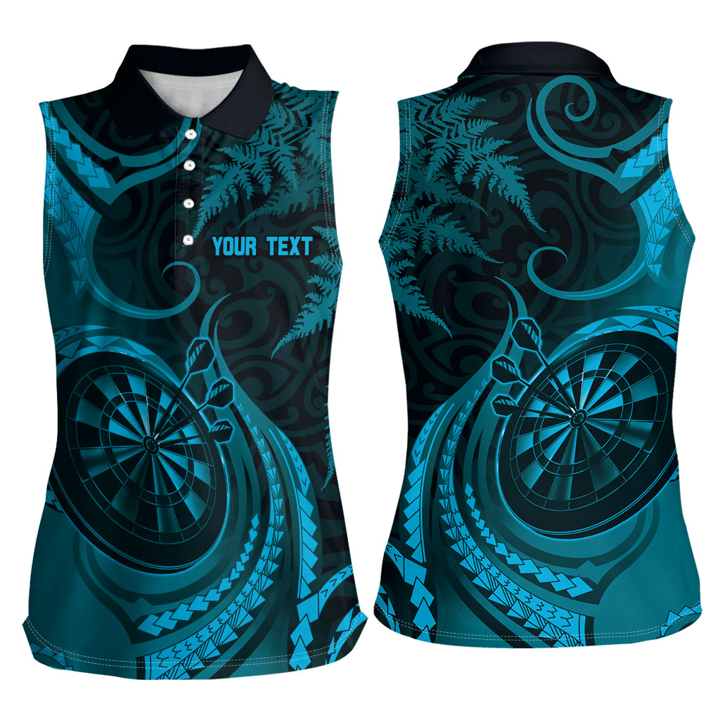 Personalised New Zealand Turquoise Darts Women Sleeveless Polo Shirt Maori Fern Curve Style
