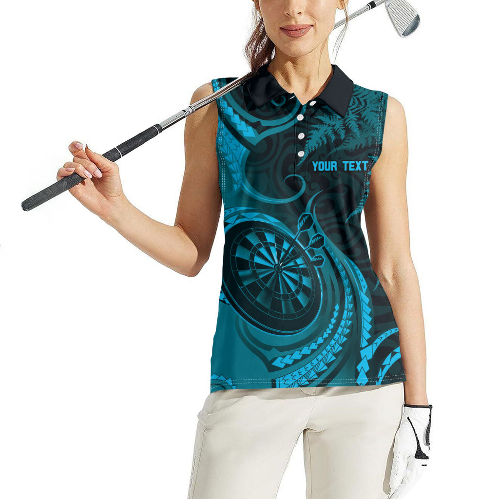 Personalised New Zealand Turquoise Darts Women Sleeveless Polo Shirt Maori Fern Curve Style