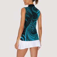 Personalised New Zealand Turquoise Darts Women Sleeveless Polo Shirt Maori Fern Curve Style