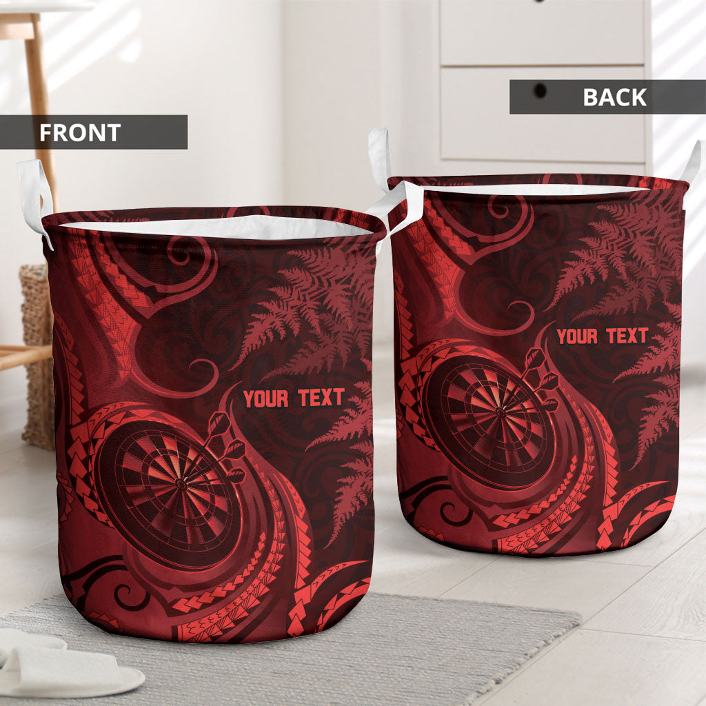 Personalised New Zealand Red Darts Laundry Basket Maori Fern Curve Style