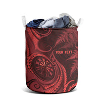 Personalised New Zealand Red Darts Laundry Basket Maori Fern Curve Style