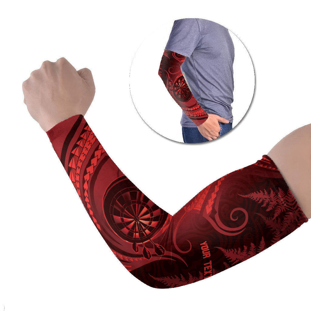 Personalised New Zealand Red Darts Arm Sleeves Maori Fern Curve Style