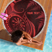 Personalised New Zealand Red Darts Beach Blanket Maori Fern Curve Style