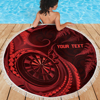 Personalised New Zealand Red Darts Beach Blanket Maori Fern Curve Style