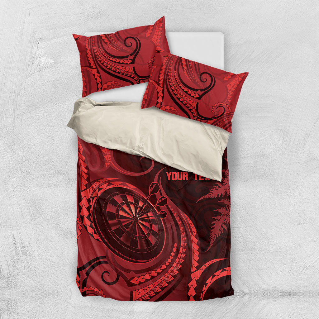 Personalised New Zealand Red Darts Bedding Set Maori Fern Curve Style