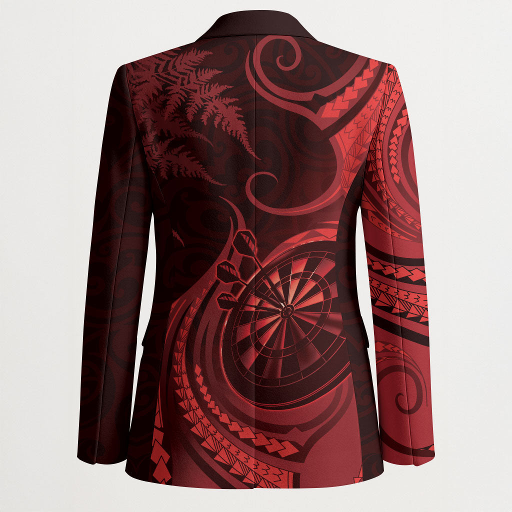 Personalised New Zealand Red Darts Blazer Maori Fern Curve Style