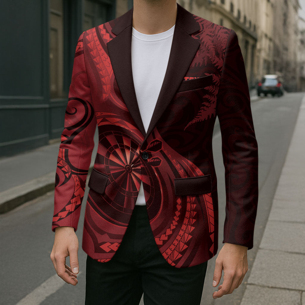 Personalised New Zealand Red Darts Blazer Maori Fern Curve Style