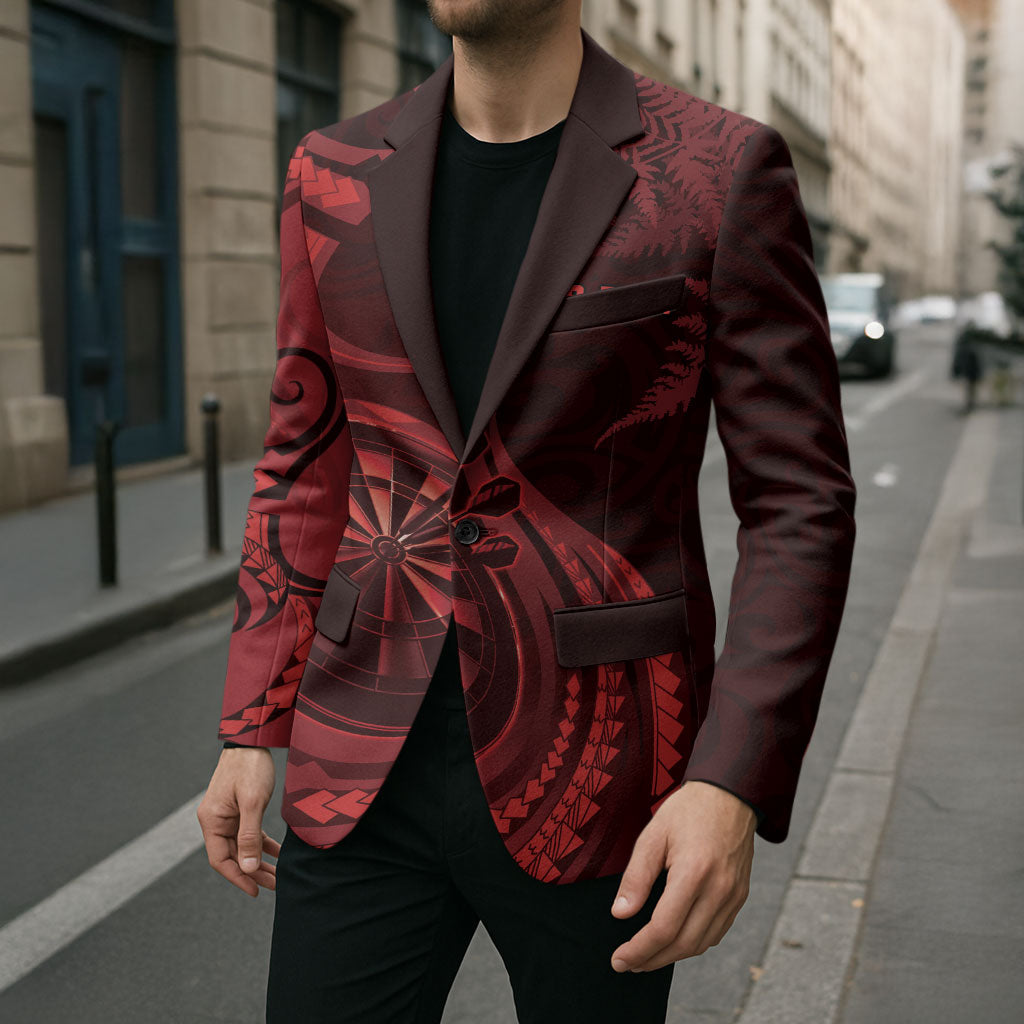 Personalised New Zealand Red Darts Blazer Maori Fern Curve Style