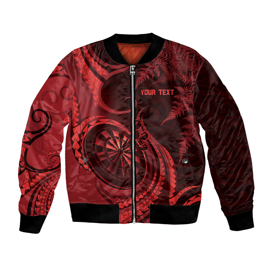 Personalised New Zealand Red Darts Bomber Jacket Maori Fern Curve Style