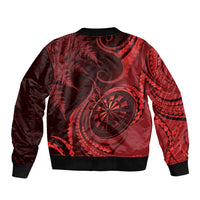 Personalised New Zealand Red Darts Bomber Jacket Maori Fern Curve Style