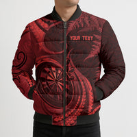 Personalised New Zealand Red Darts Bomber Puffer Jacket Maori Fern Curve Style