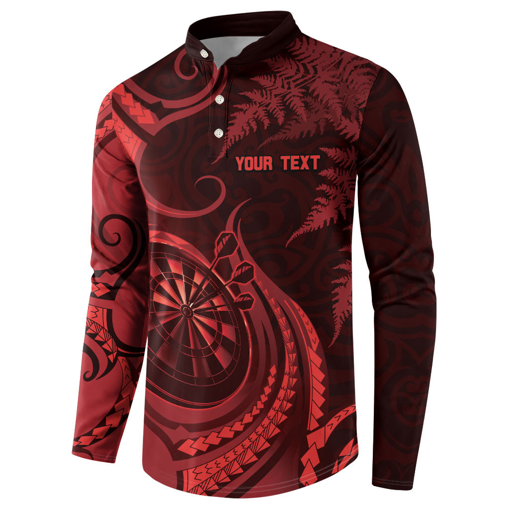 Personalised New Zealand Red Darts Button Sweatshirt Maori Fern Curve Style