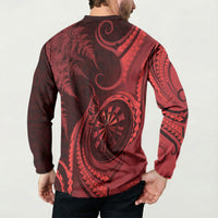 Personalised New Zealand Red Darts Button Sweatshirt Maori Fern Curve Style