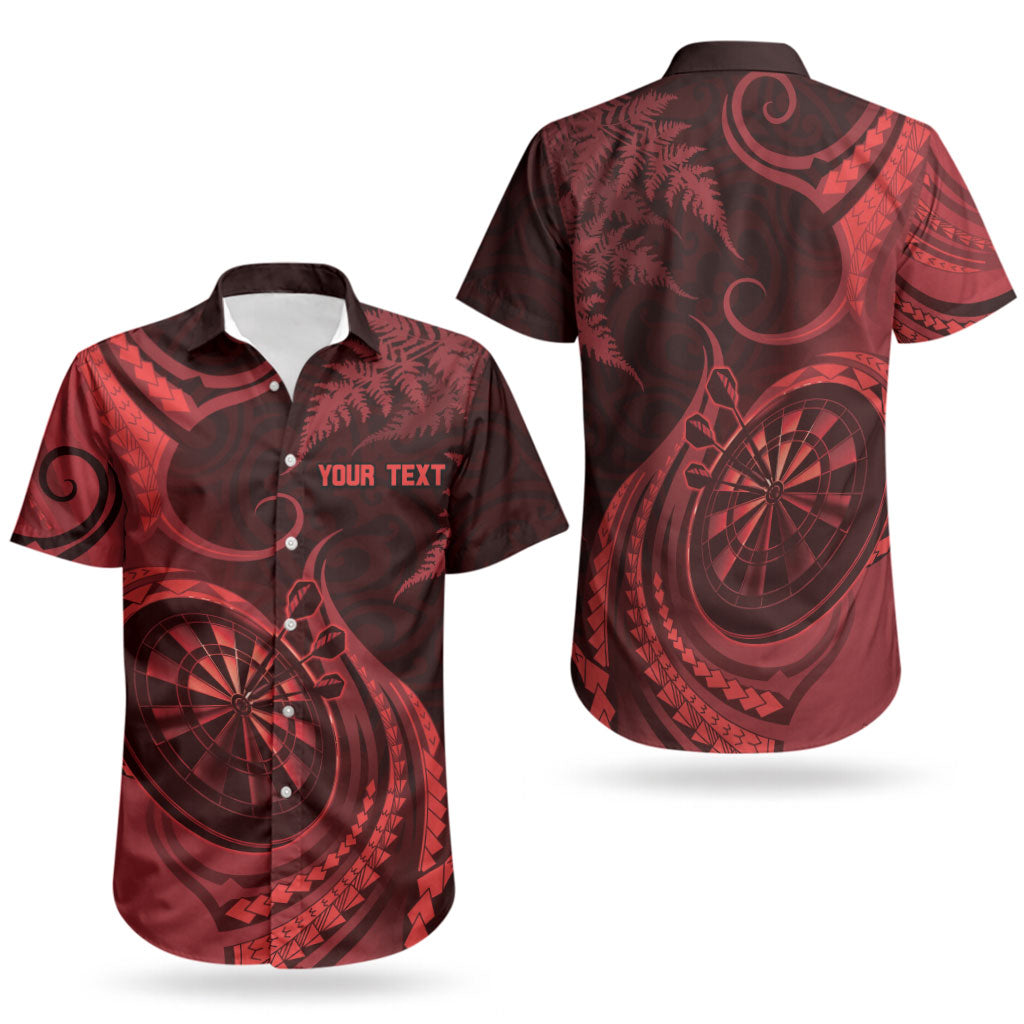 Personalised New Zealand Red Darts Couples Matching Puletasi and Hawaiian Shirt Maori Fern Curve Style