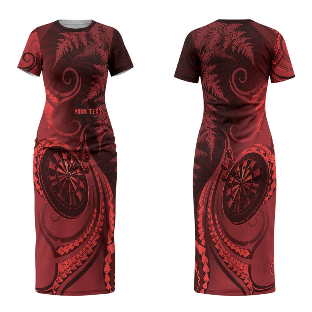 Personalised New Zealand Red Darts Couples Matching Short Sleeve Bodycon Dress and Long Sleeve Button Shirt Maori Fern Curve Style