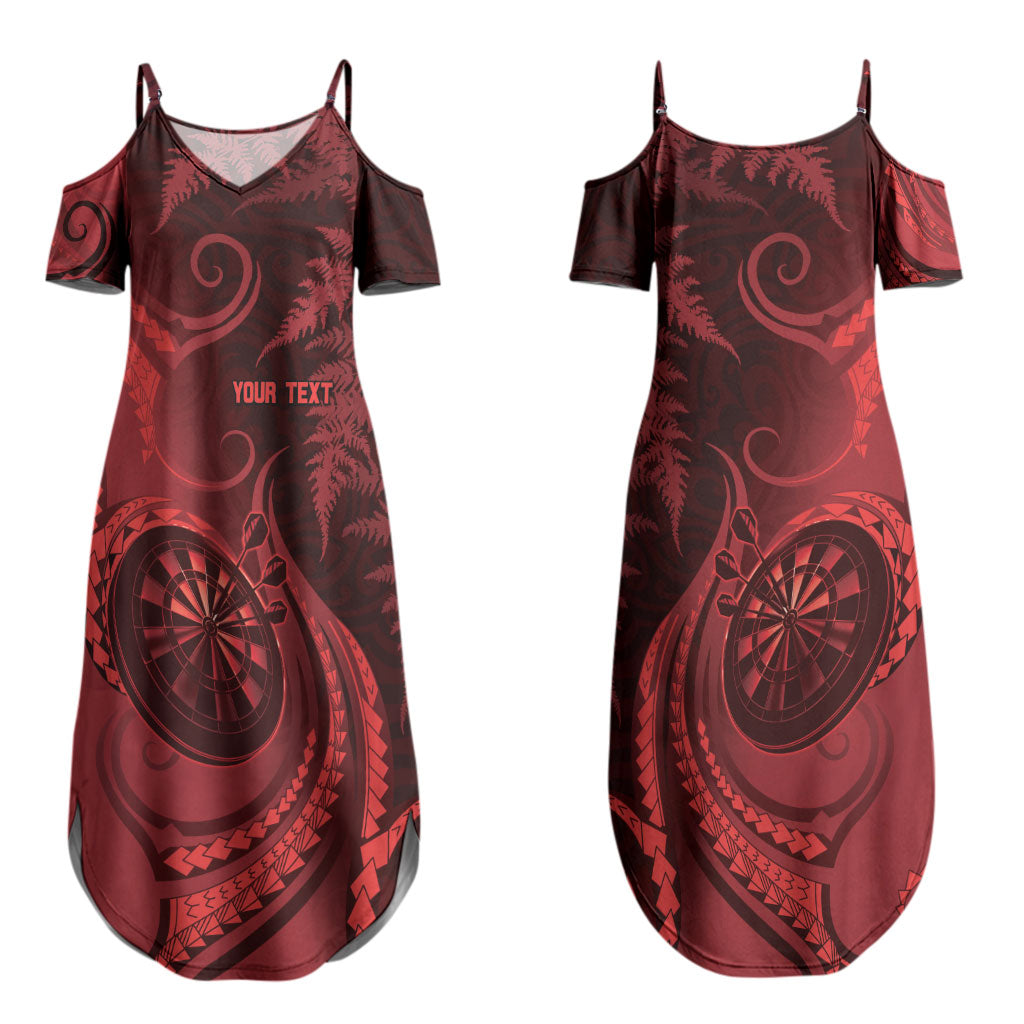 Personalised New Zealand Red Darts Couples Matching Summer Maxi Dress and Hawaiian Shirt Maori Fern Curve Style