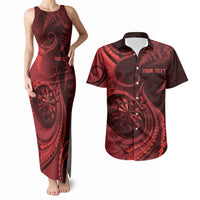 Personalised New Zealand Red Darts Couples Matching Tank Maxi Dress and Hawaiian Shirt Maori Fern Curve Style