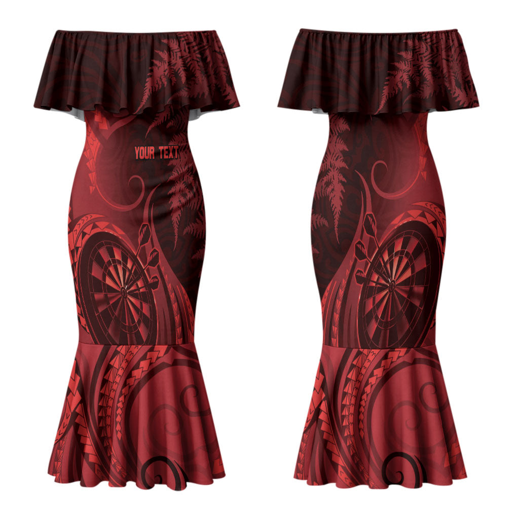 Personalised New Zealand Red Darts Family Matching Mermaid Dress and Hawaiian Shirt Maori Fern Curve Style