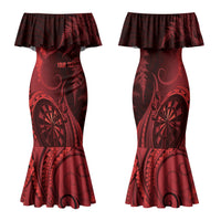 Personalised New Zealand Red Darts Family Matching Mermaid Dress and Hawaiian Shirt Maori Fern Curve Style