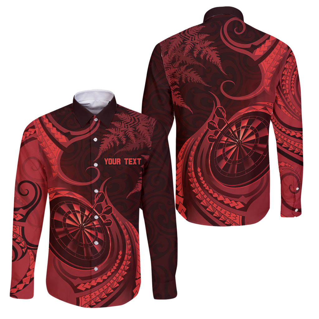 Personalised New Zealand Red Darts Family Matching Off The Shoulder Long Sleeve Dress and Hawaiian Shirt Maori Fern Curve Style