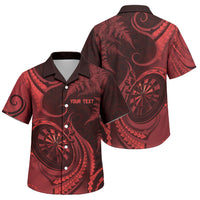 Personalised New Zealand Red Darts Family Matching Off The Shoulder Long Sleeve Dress and Hawaiian Shirt Maori Fern Curve Style