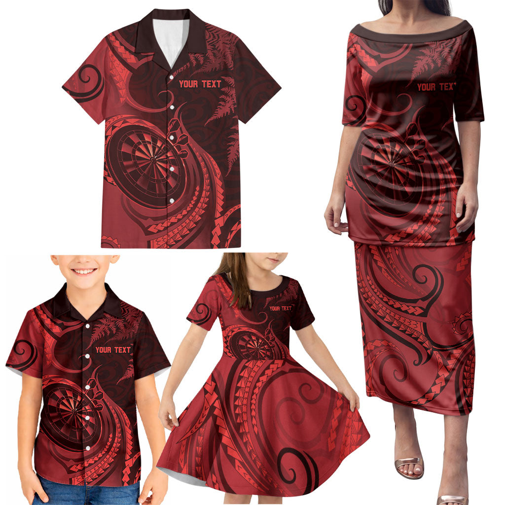 Personalised New Zealand Red Darts Family Matching Puletasi and Hawaiian Shirt Maori Fern Curve Style