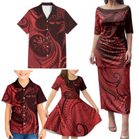 Personalised New Zealand Red Darts Family Matching Puletasi and Hawaiian Shirt Maori Fern Curve Style
