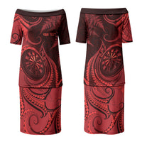 Personalised New Zealand Red Darts Family Matching Puletasi and Hawaiian Shirt Maori Fern Curve Style