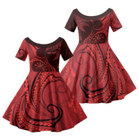 Personalised New Zealand Red Darts Family Matching Puletasi and Hawaiian Shirt Maori Fern Curve Style
