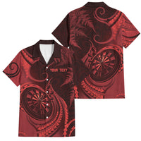Personalised New Zealand Red Darts Family Matching Short Sleeve Bodycon Dress and Hawaiian Shirt Maori Fern Curve Style