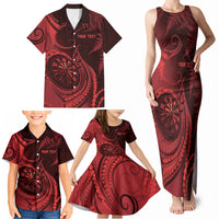 Personalised New Zealand Red Darts Family Matching Tank Maxi Dress and Hawaiian Shirt Maori Fern Curve Style