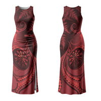 Personalised New Zealand Red Darts Family Matching Tank Maxi Dress and Hawaiian Shirt Maori Fern Curve Style