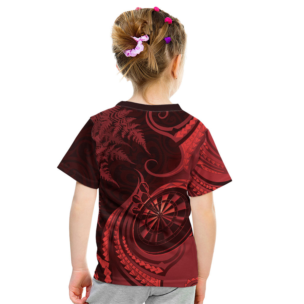 Personalised New Zealand Red Darts Kid T Shirt Maori Fern Curve Style